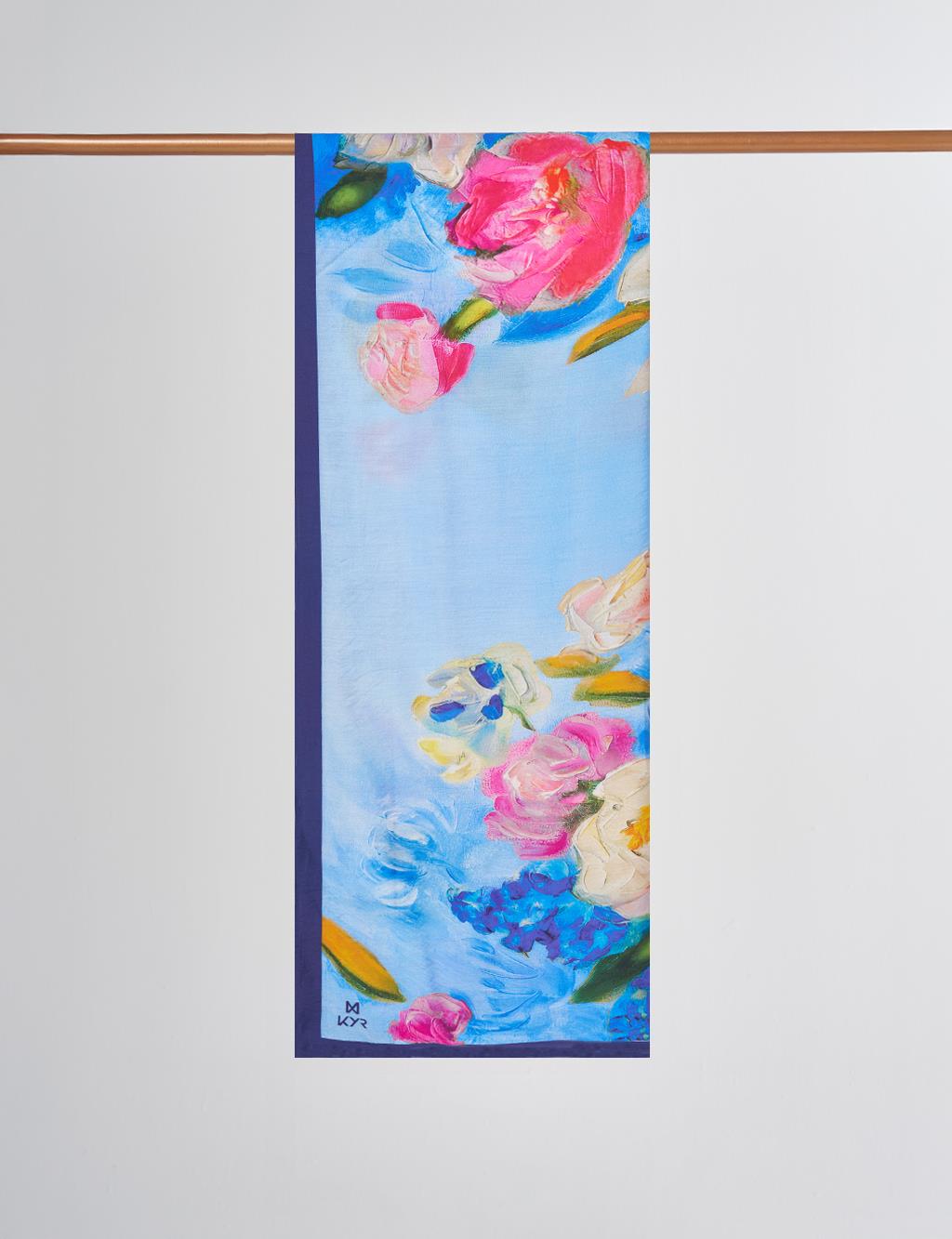 Suluboya Efektli Viskon Şal Lacivert 