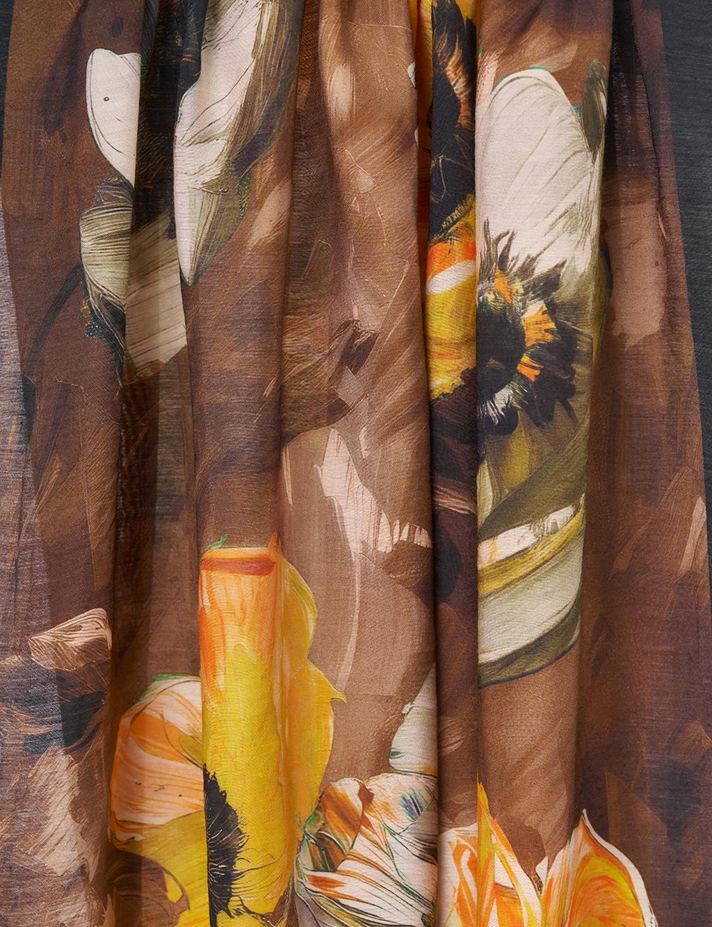 Floral Viscose Shawl in Coffee