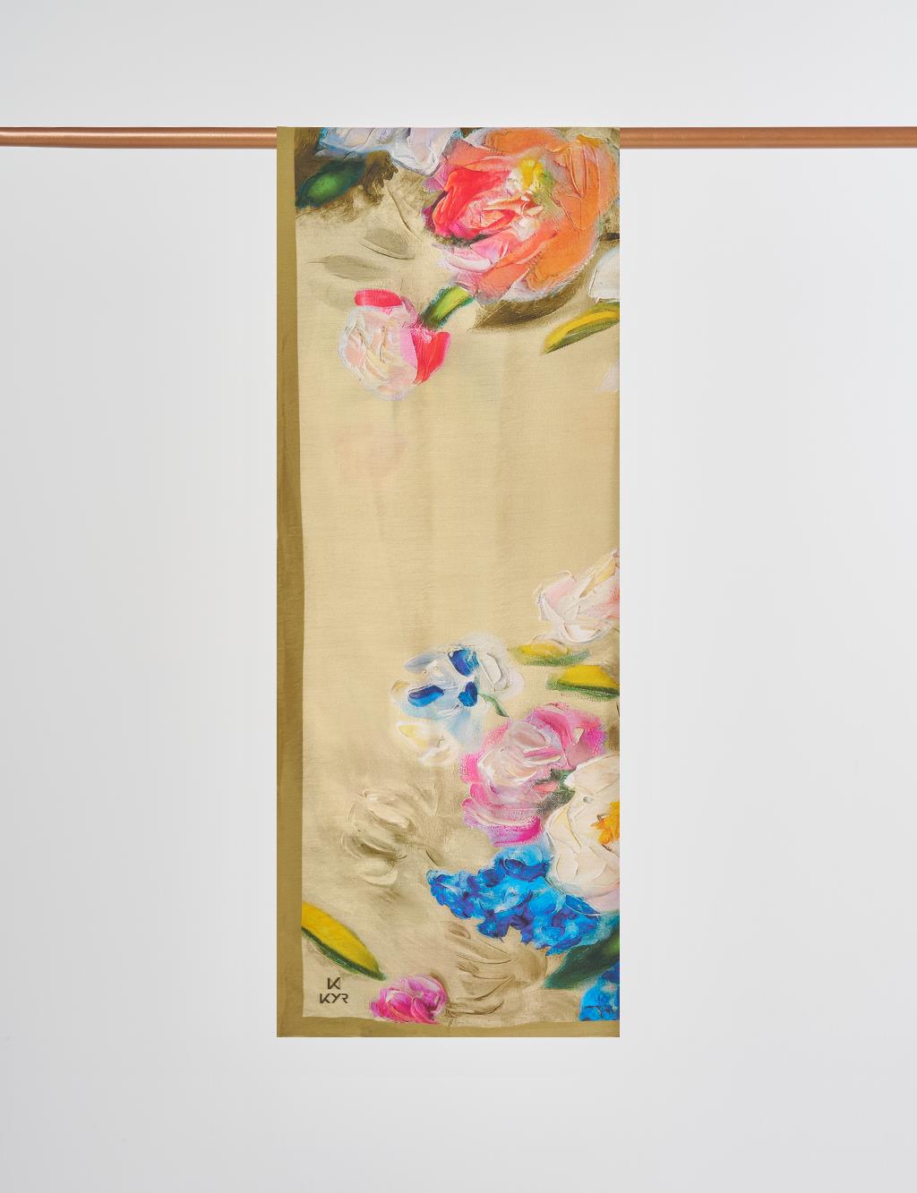 Beige Viscose Shawl with Watercolor Effect