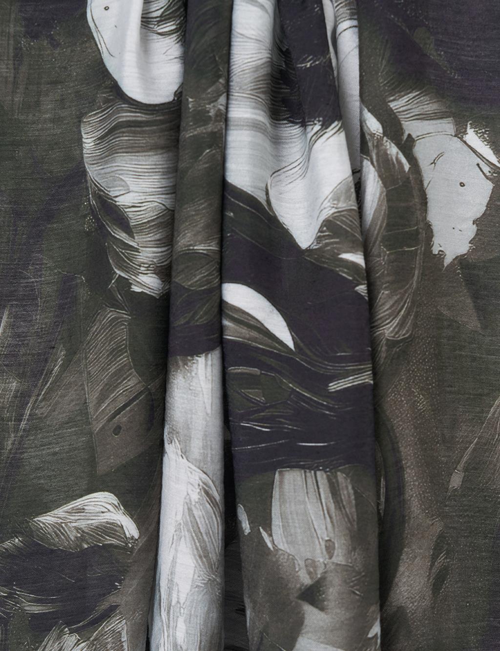 Floral Desen Viskon Şal Gri