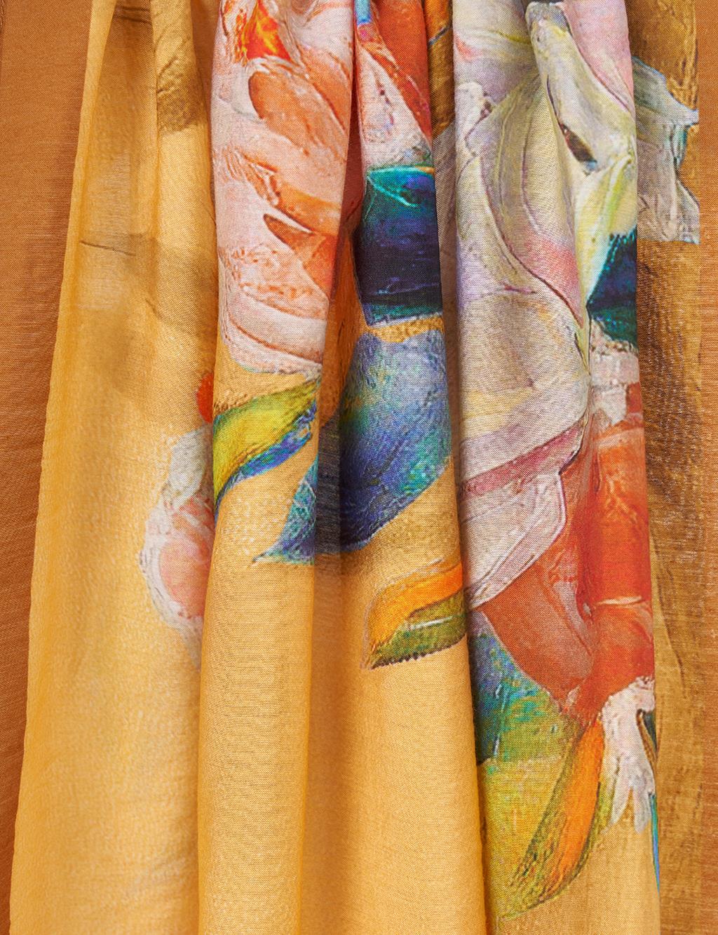 Watercolor Viscose Shawl in Camel