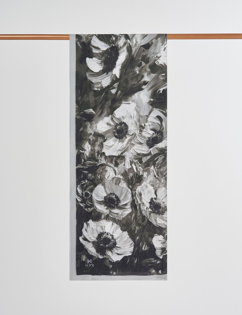 Floral Desen Viskon Şal Gri