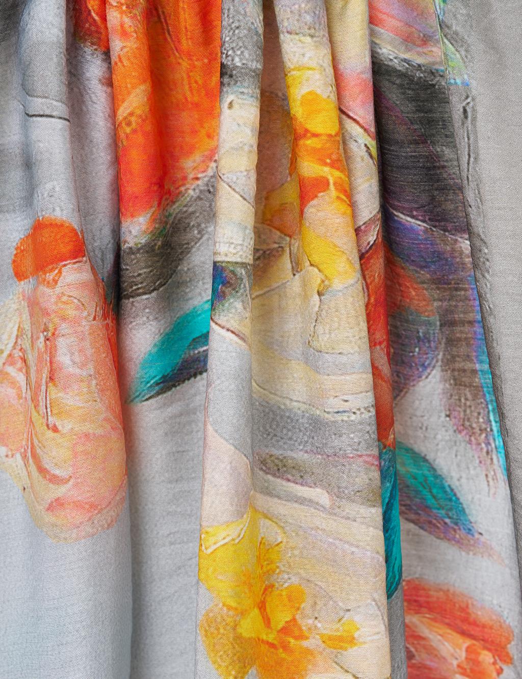 Gray Viscose Shawl with Watercolor Effect