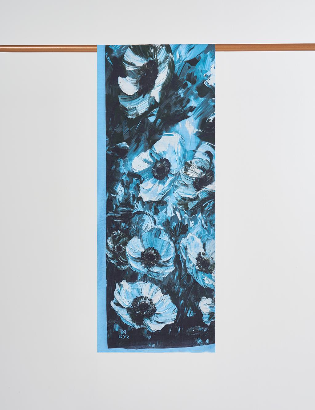 Floral Viscose Shawl in Blue