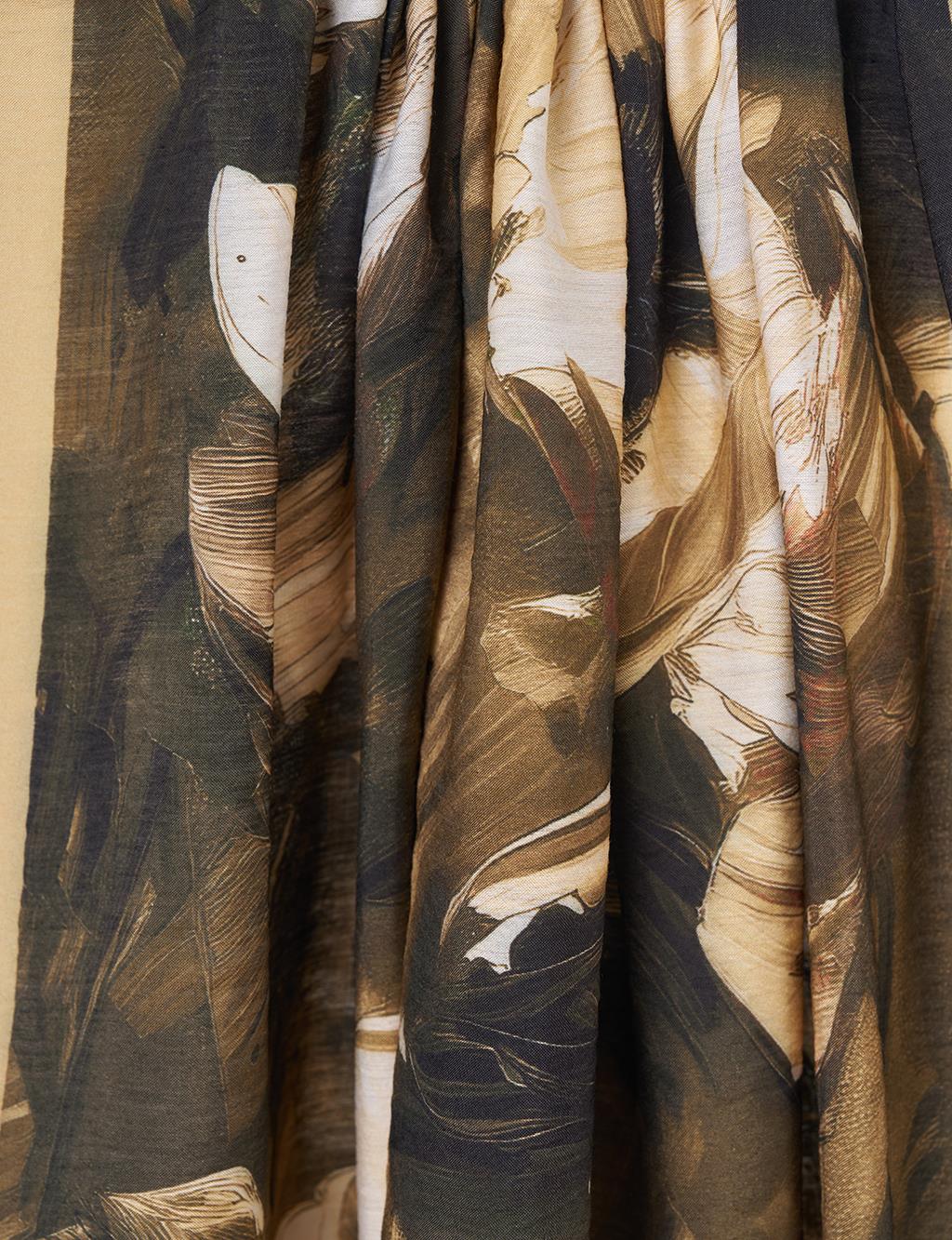 Floral Desen Viskon Şal Bej