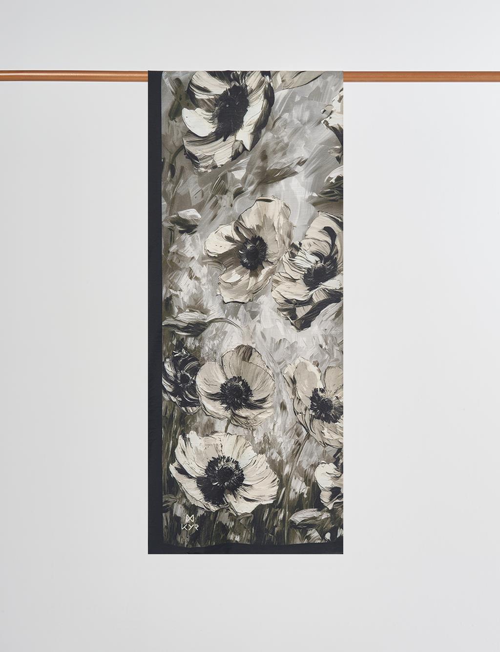 Floral Viscose Shawl in Black