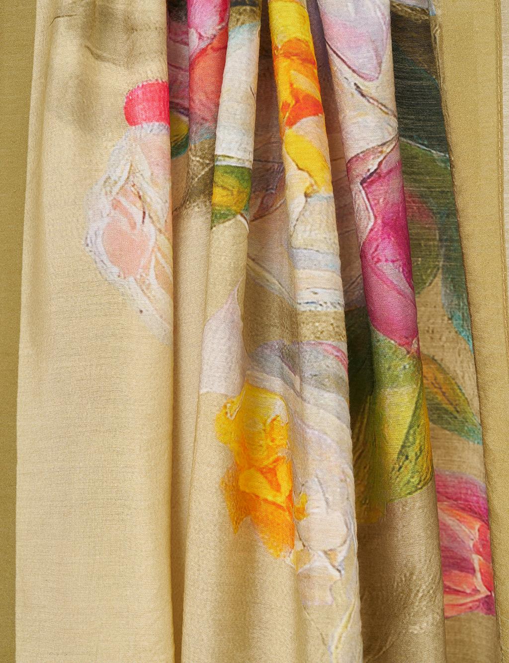 Beige Viscose Shawl with Watercolor Effect