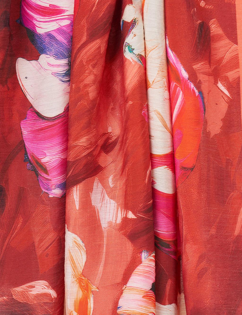 Floral Desen Viskon Şal Nar Çiçeği