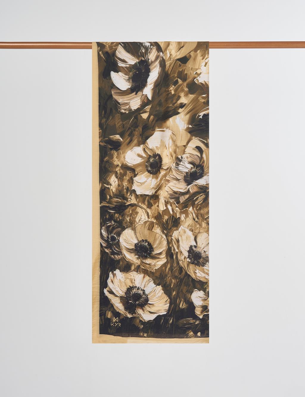 Floral Desen Viskon Şal Bej