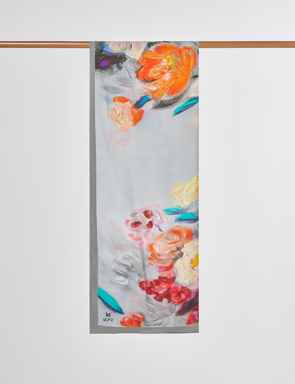 Gray Viscose Shawl with Watercolor Effect