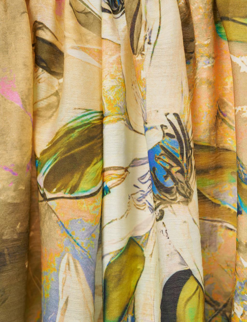 Çiçek Desen Viskon Şal Haki