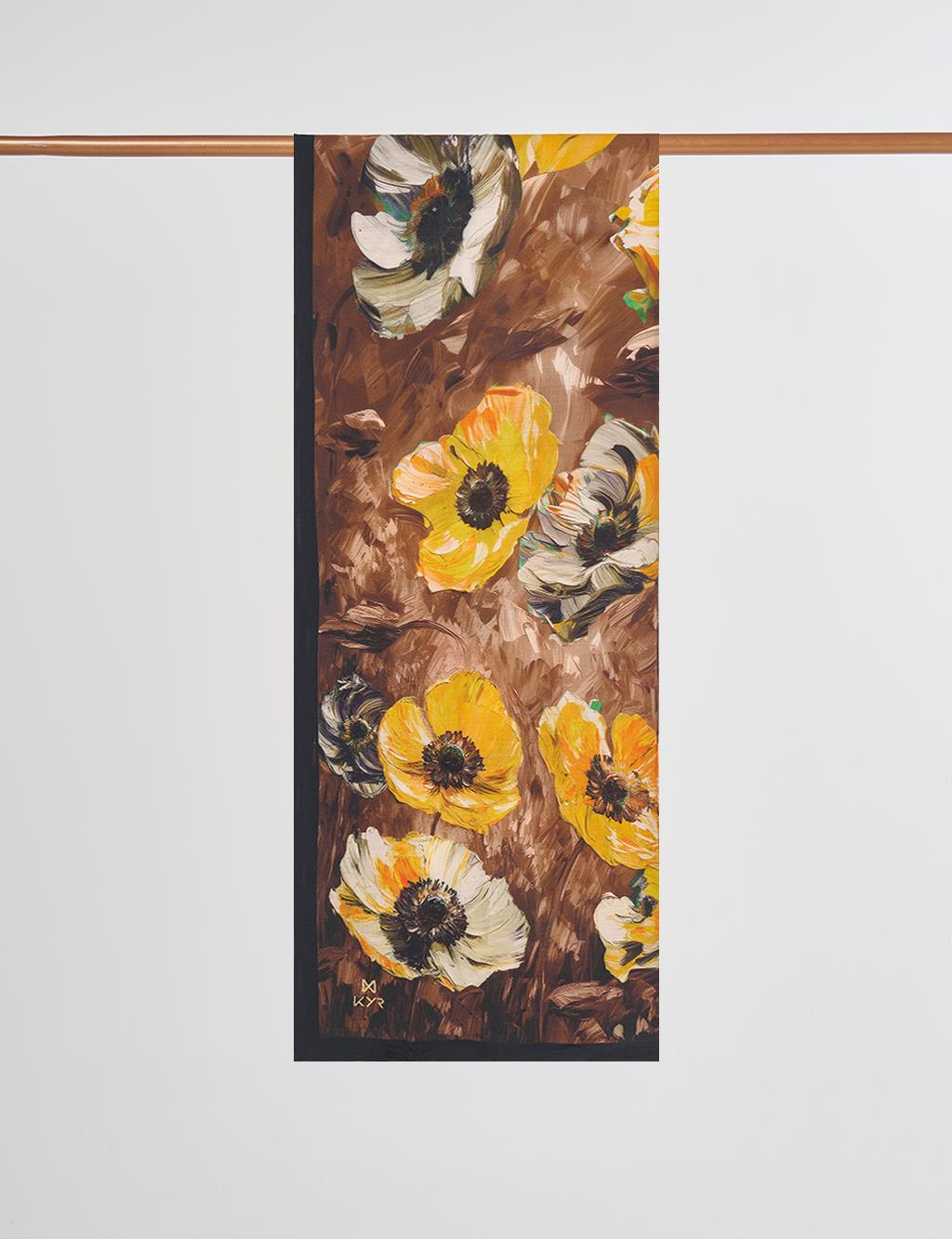 Floral Viscose Shawl in Coffee