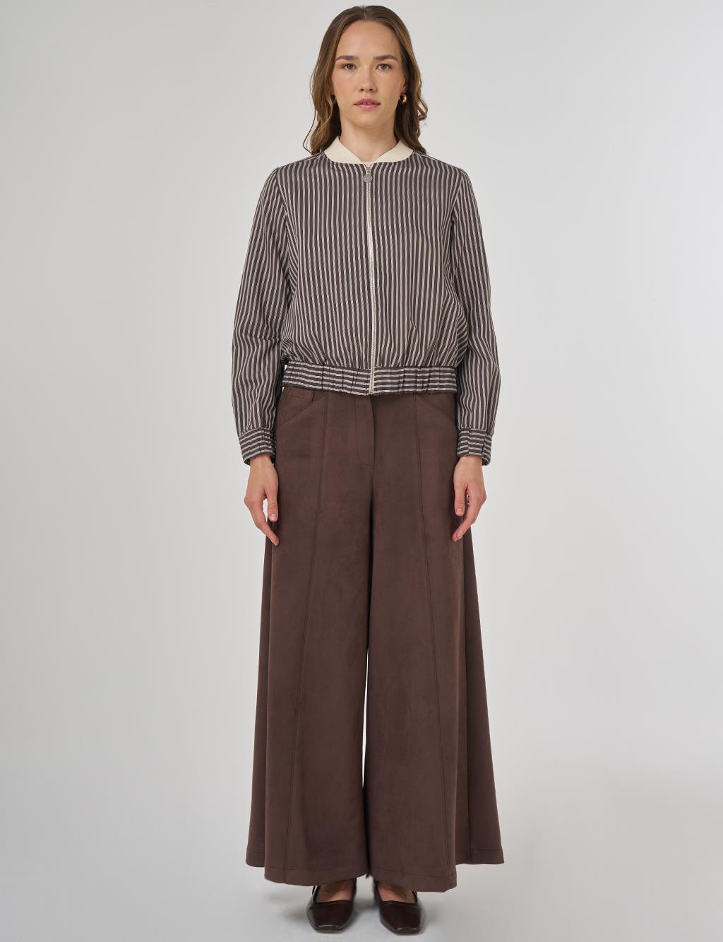 College Collar Viscose Blouse Brown