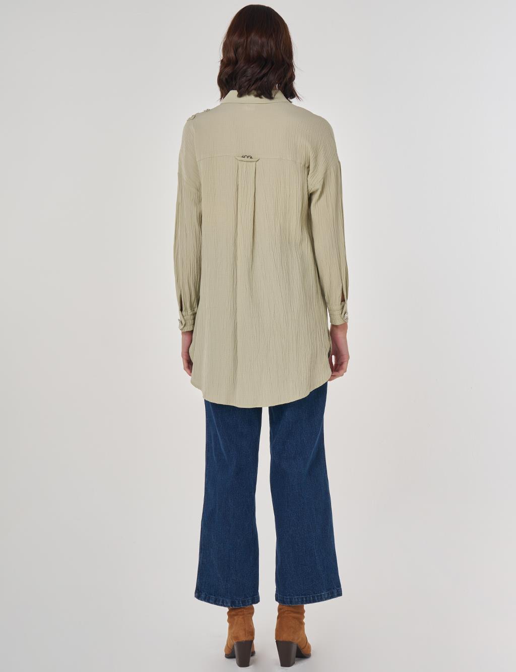 Embroidered Appliqué Viscose Tunic Moss Green
