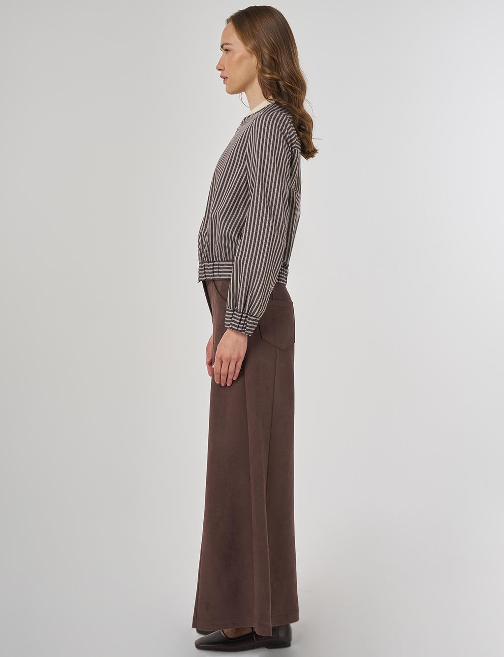 College Collar Viscose Blouse Brown