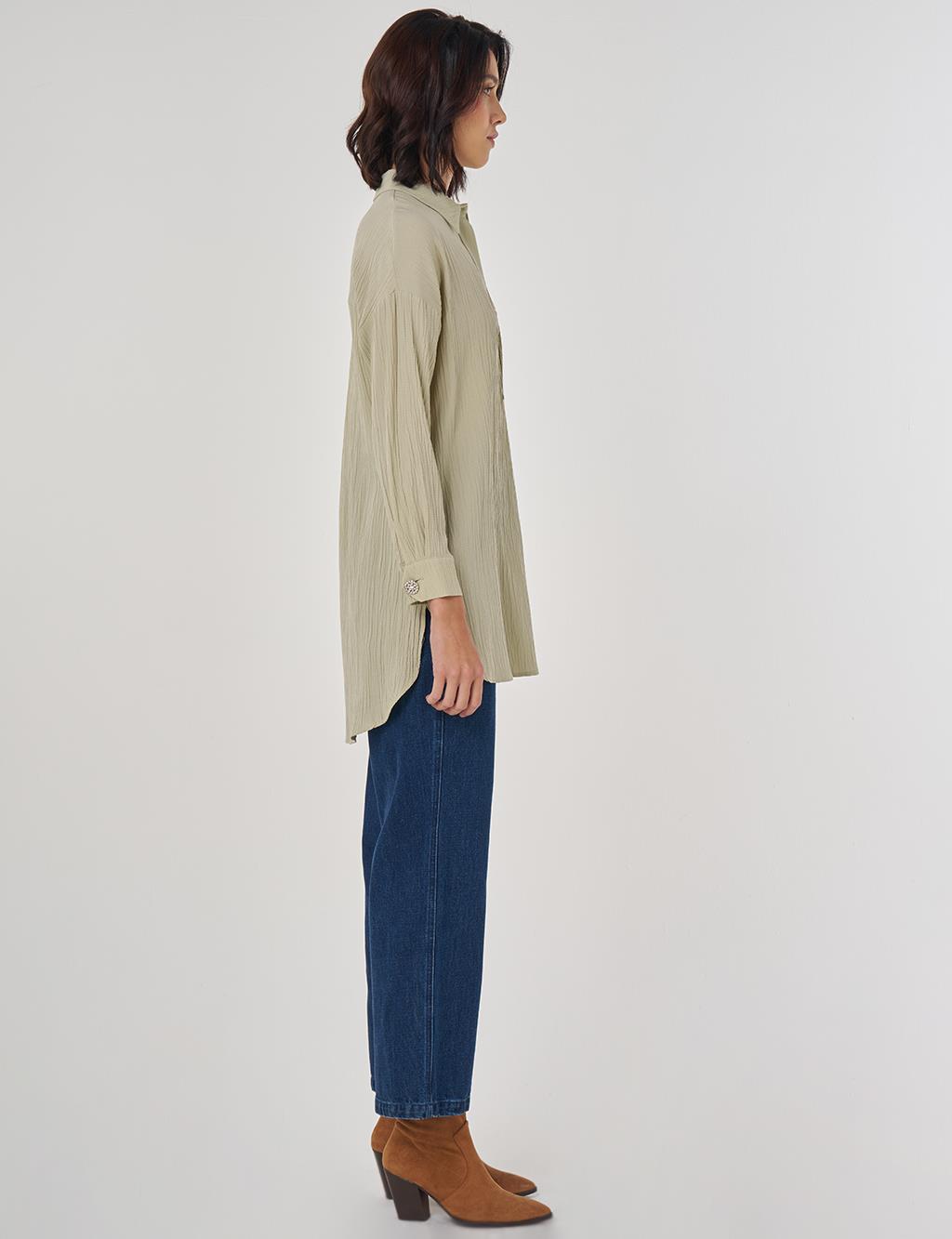 Embroidered Appliqué Viscose Tunic Moss Green