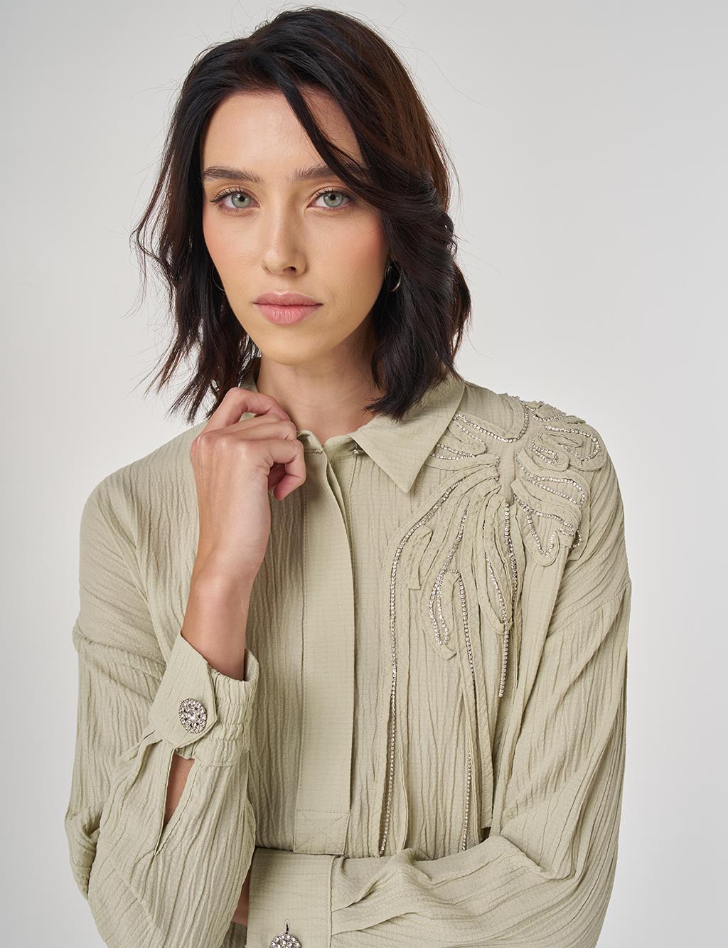 Embroidered Appliqué Viscose Tunic Moss Green