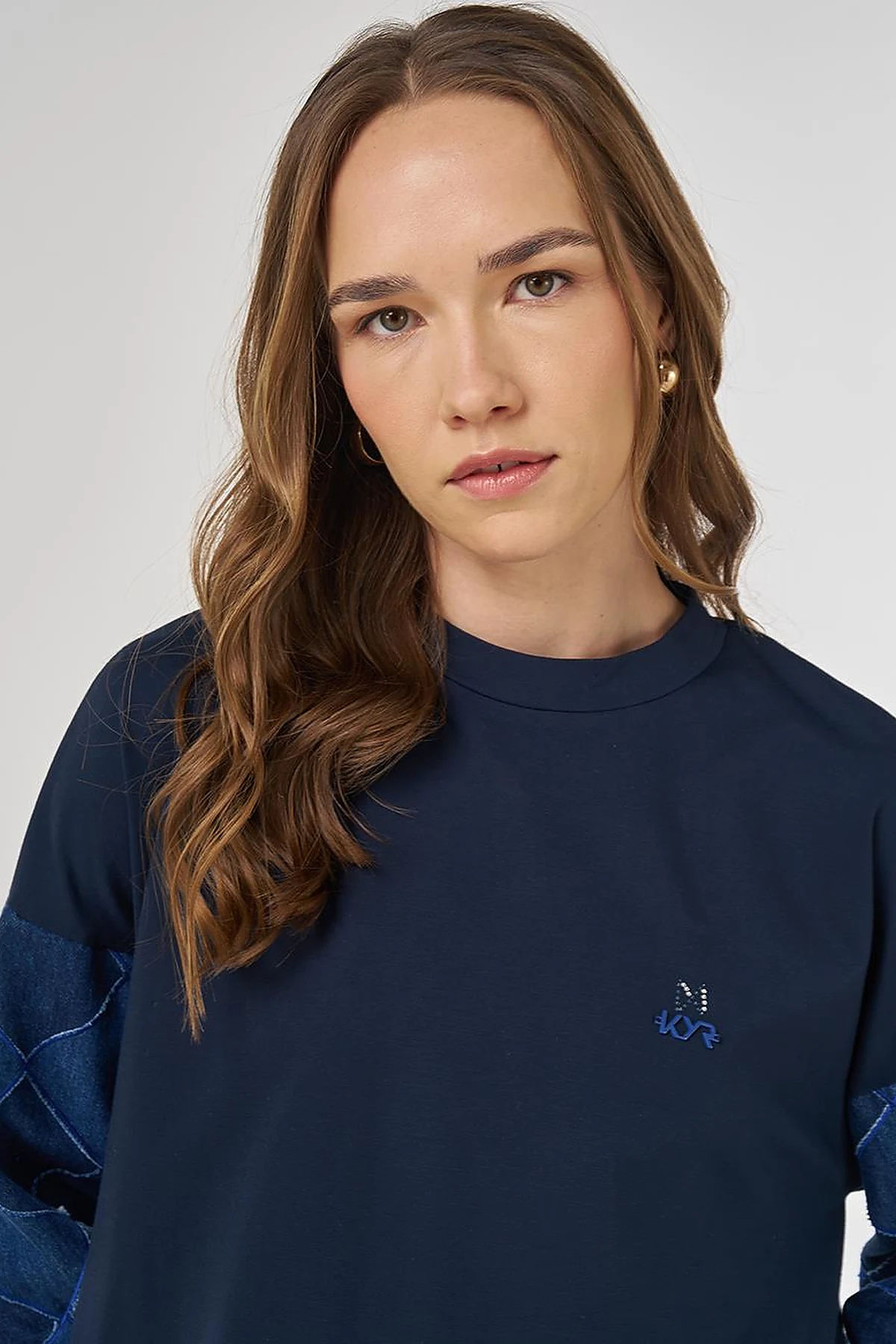Denim Panel Sweatshirt Dark Navy