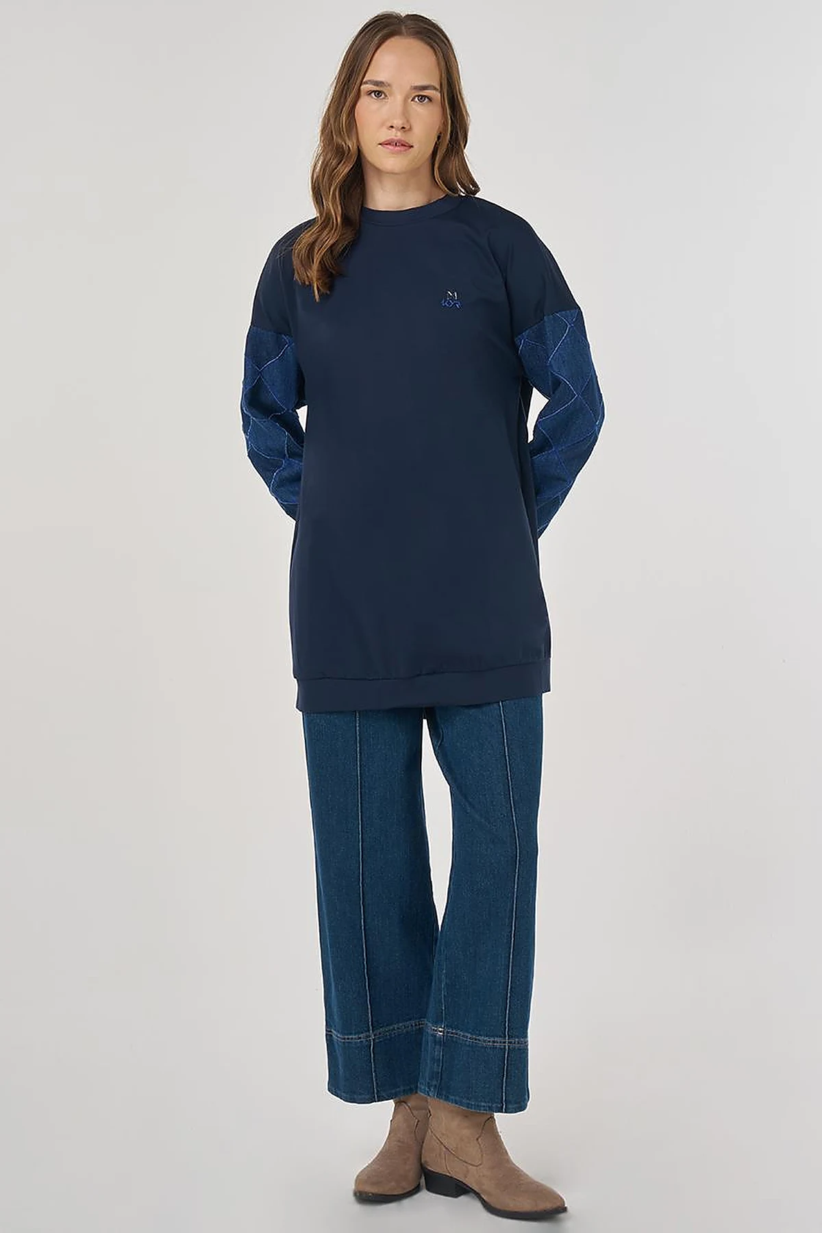Denim Panel Sweatshirt Dark Navy