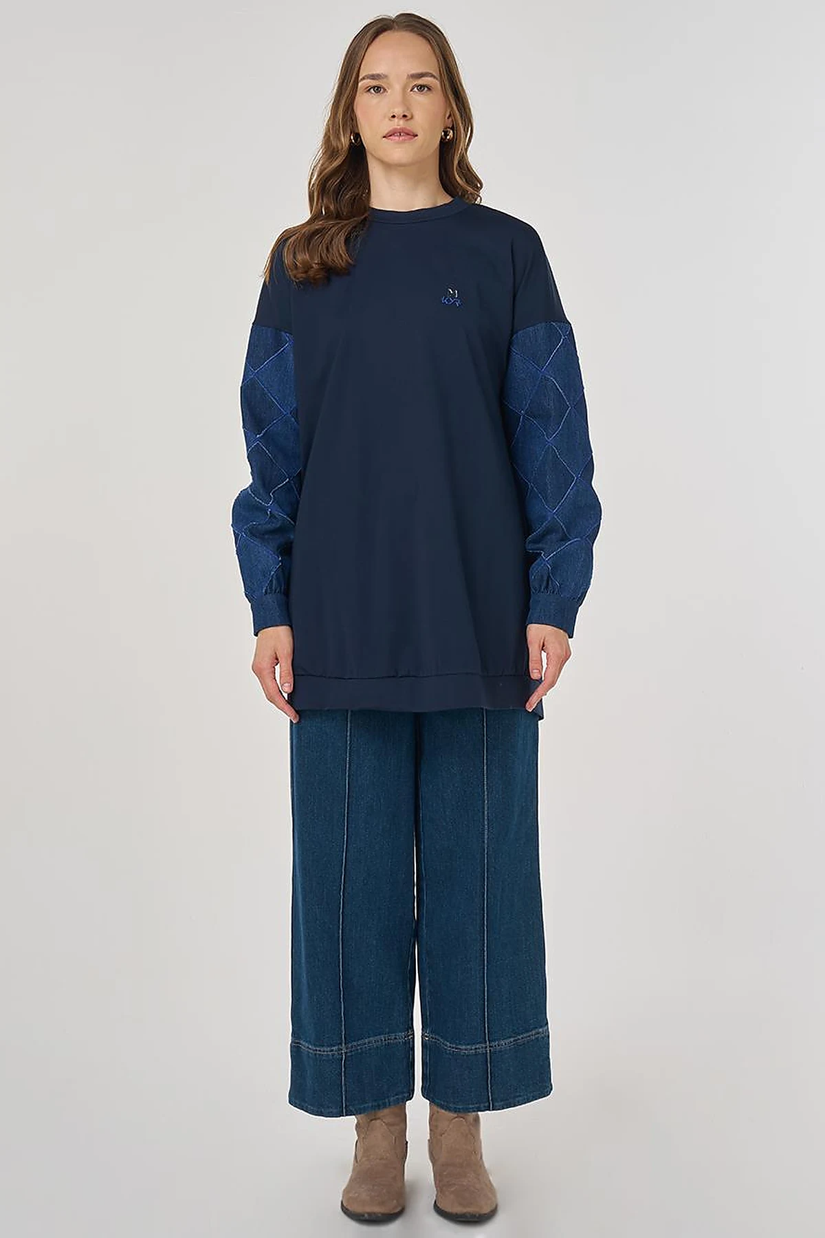 Denim Panel Sweatshirt Dark Navy