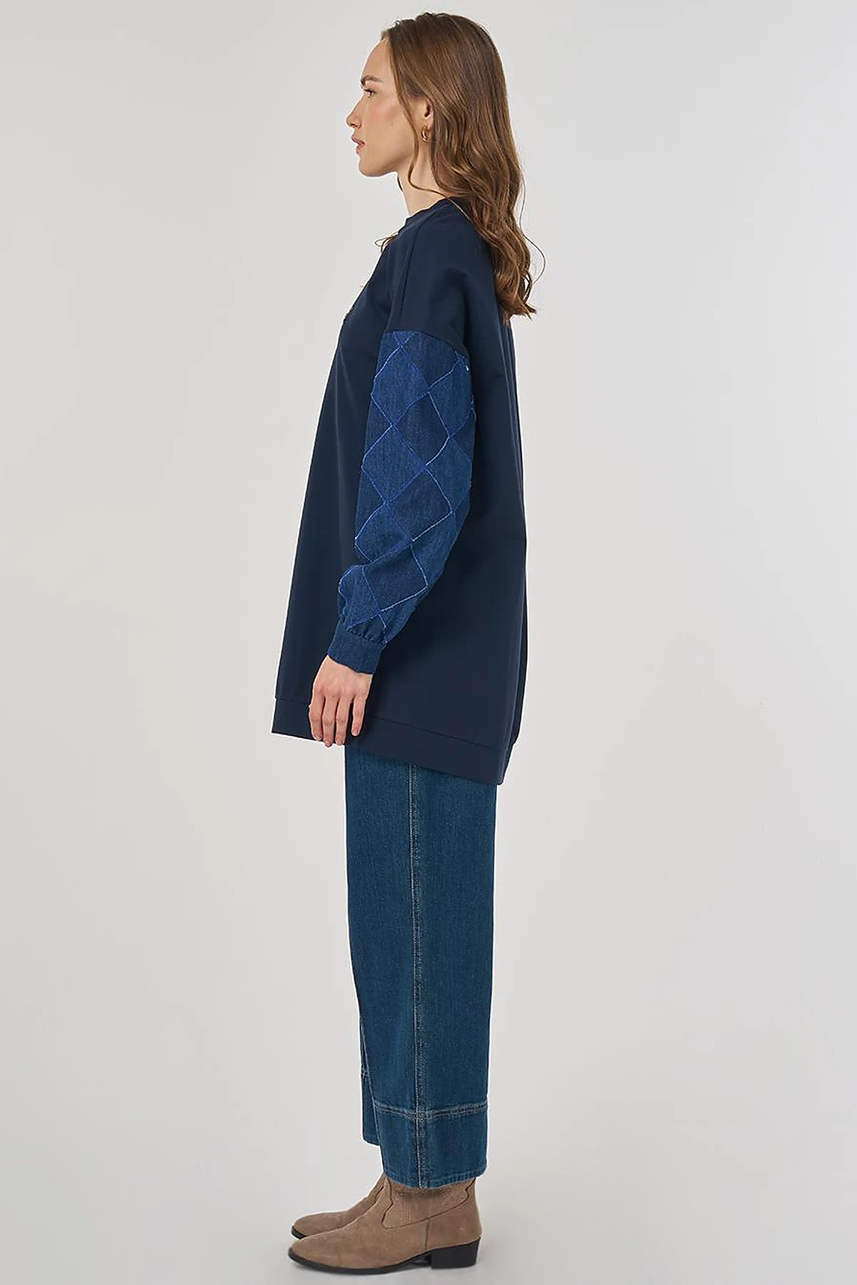 Denim Panel Sweatshirt Dark Navy