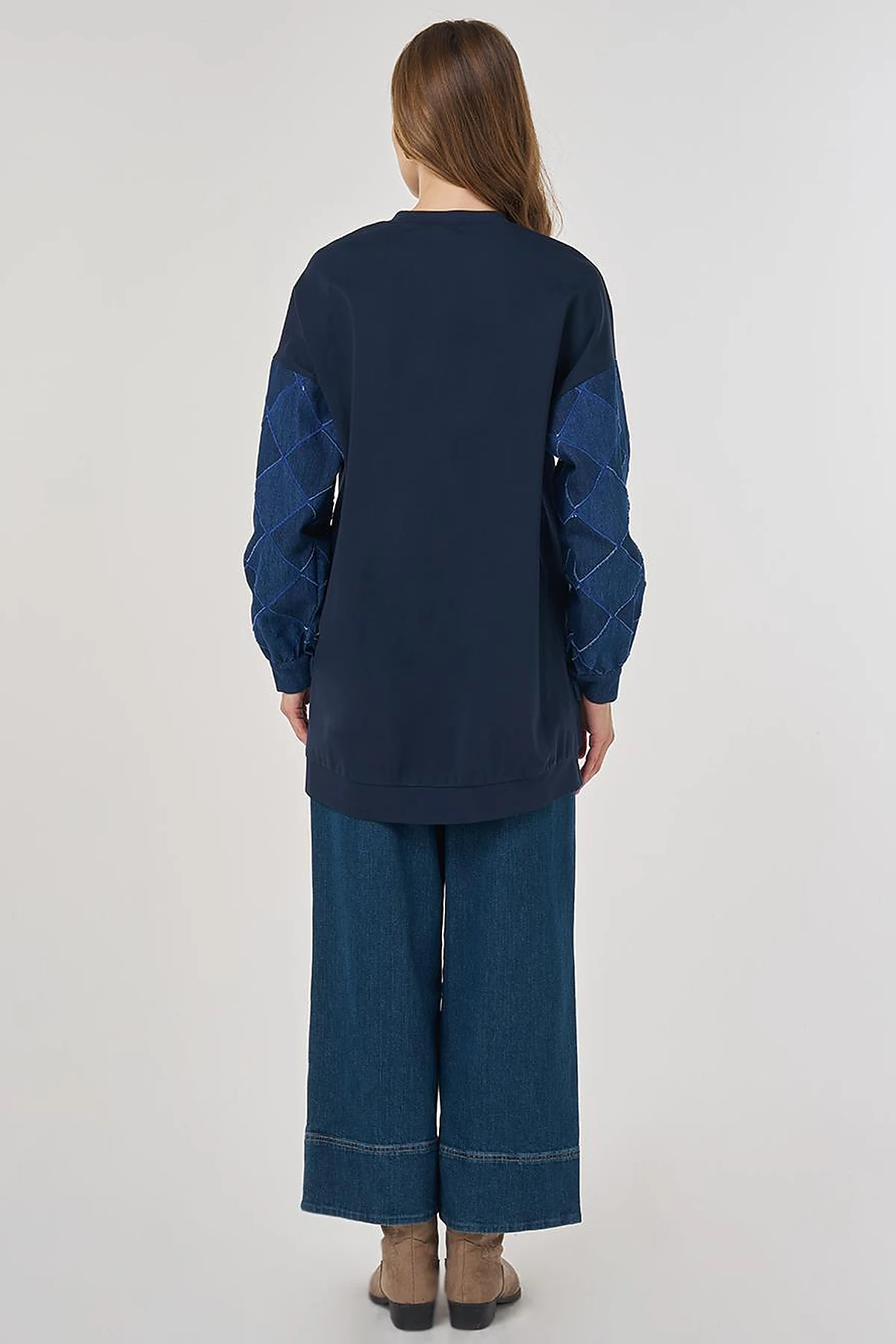 Denim Panel Sweatshirt Dark Navy