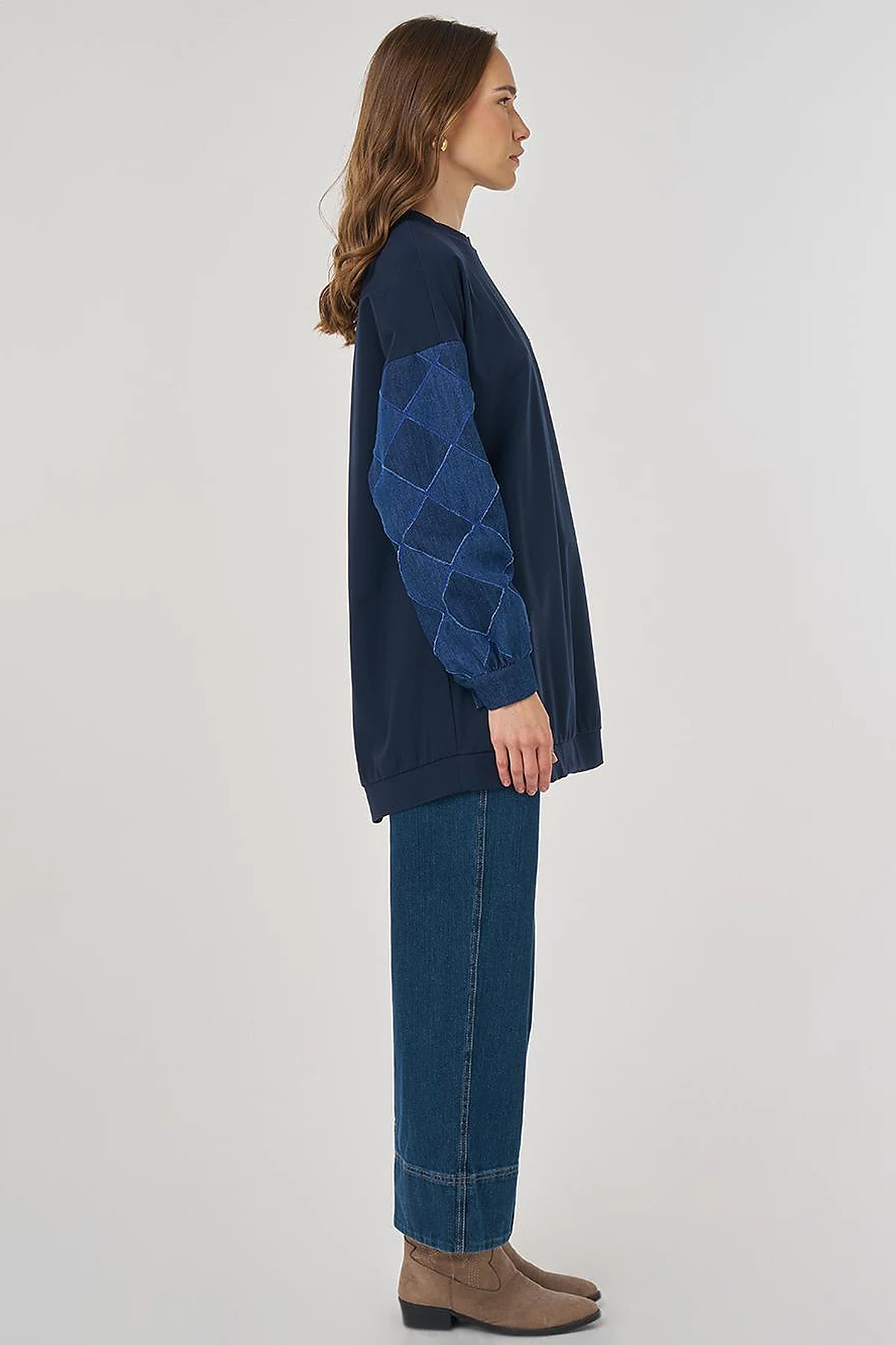 Denim Panel Sweatshirt Dark Navy
