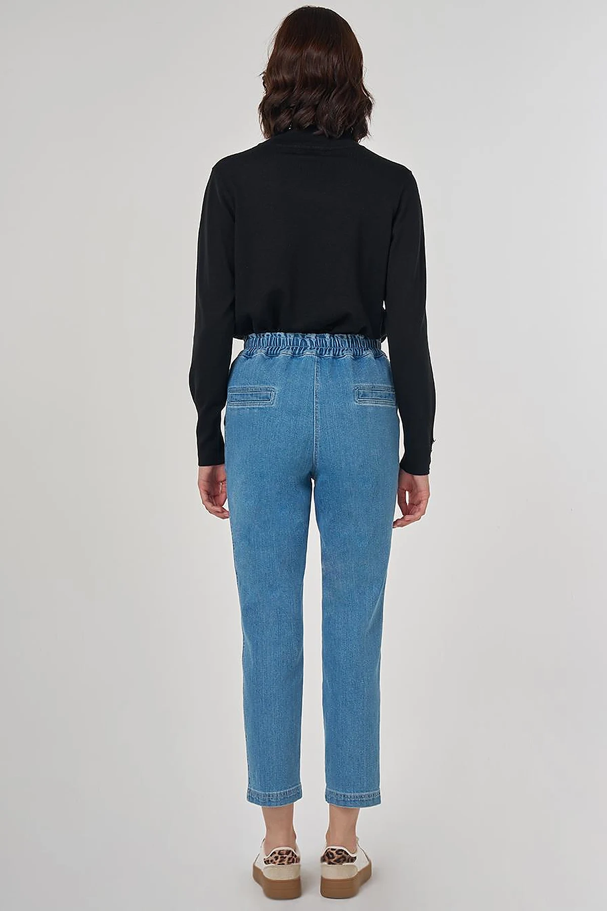 Fermuar Detaylı Denim Pantolon Mavi