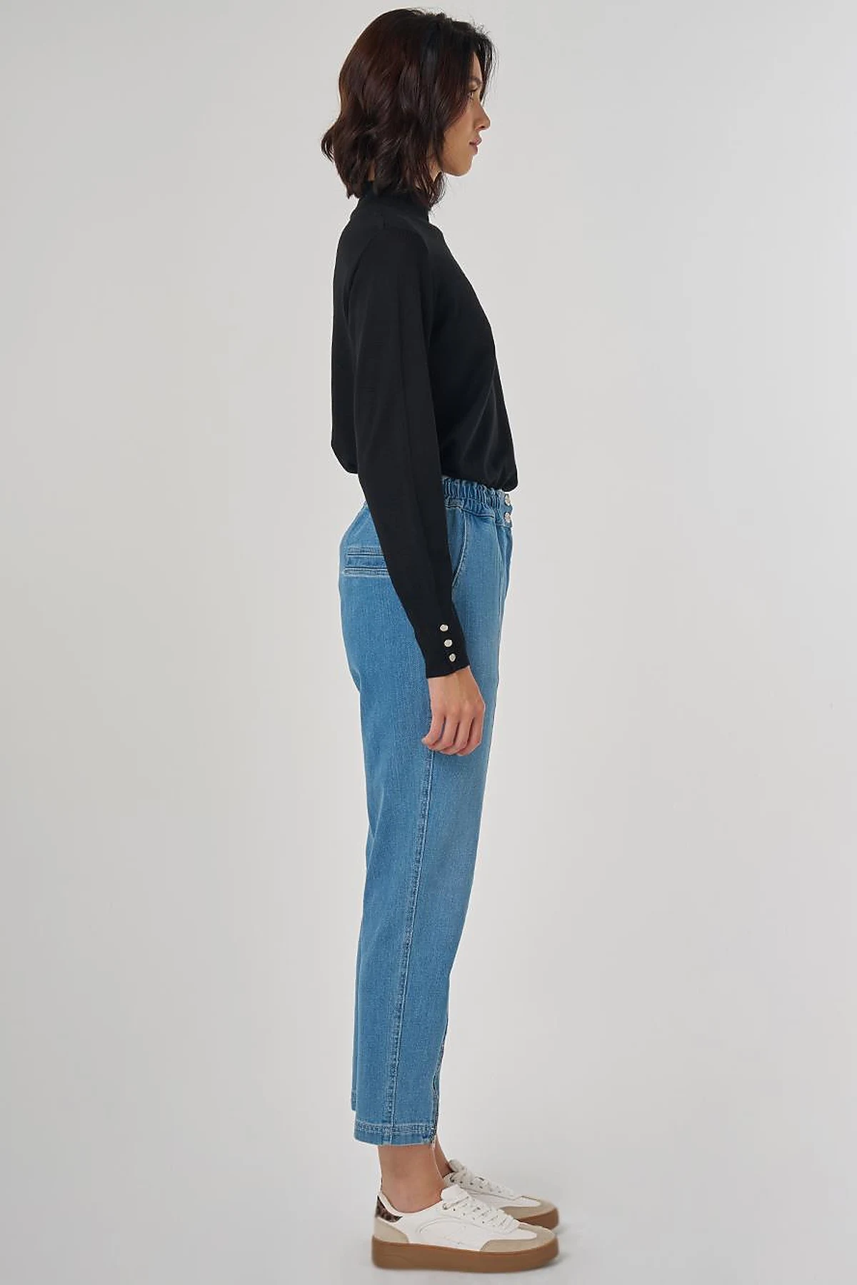 Fermuar Detaylı Denim Pantolon Mavi