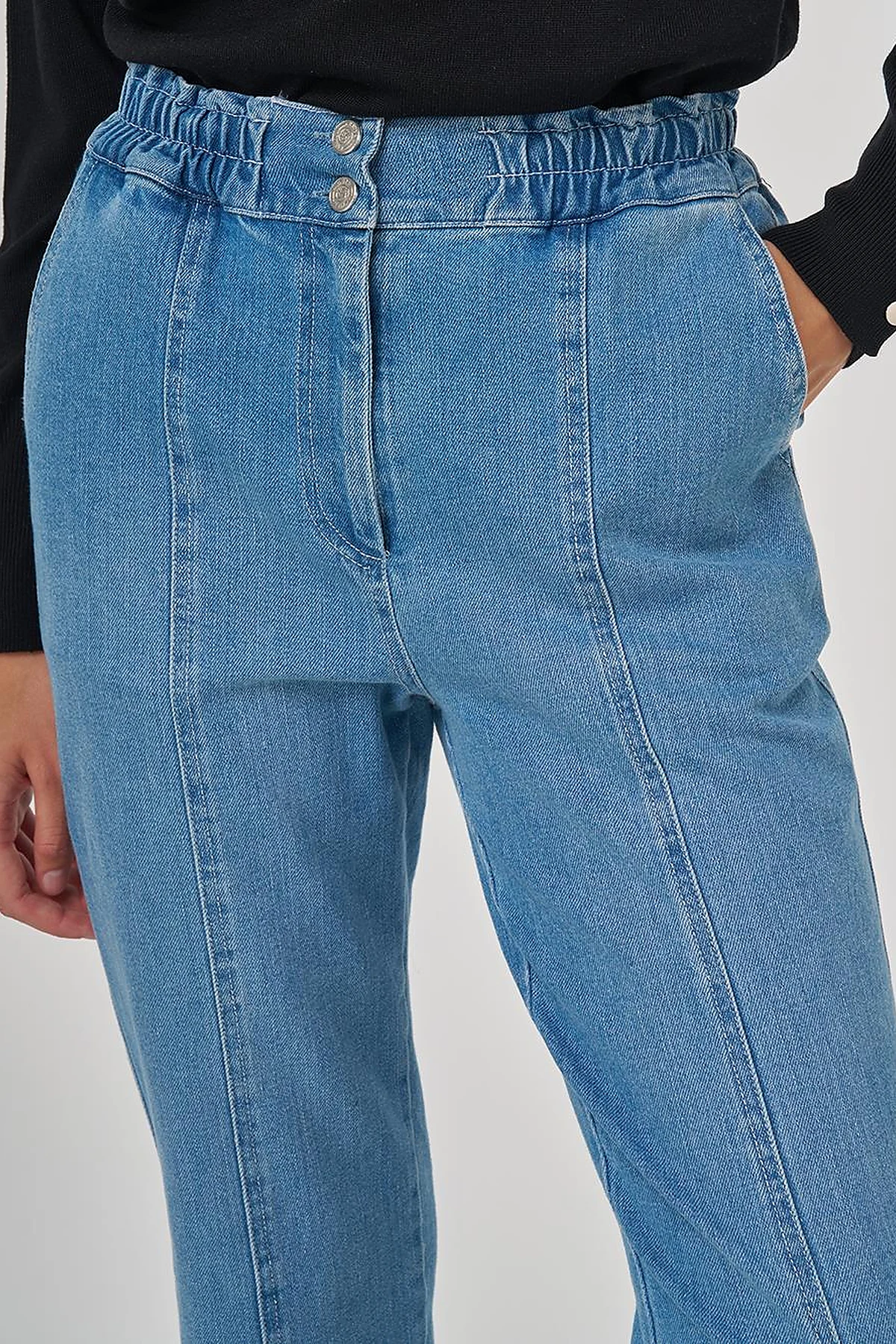 Fermuar Detaylı Denim Pantolon Mavi