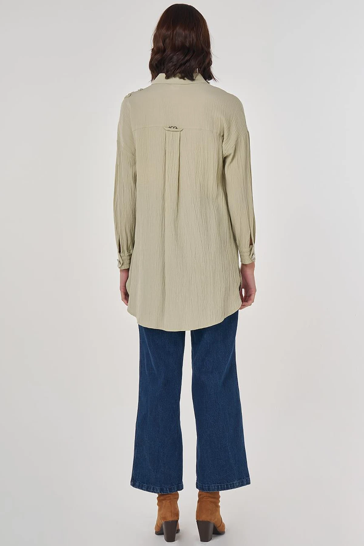 Embroidered Appliqué Viscose Tunic Moss Green