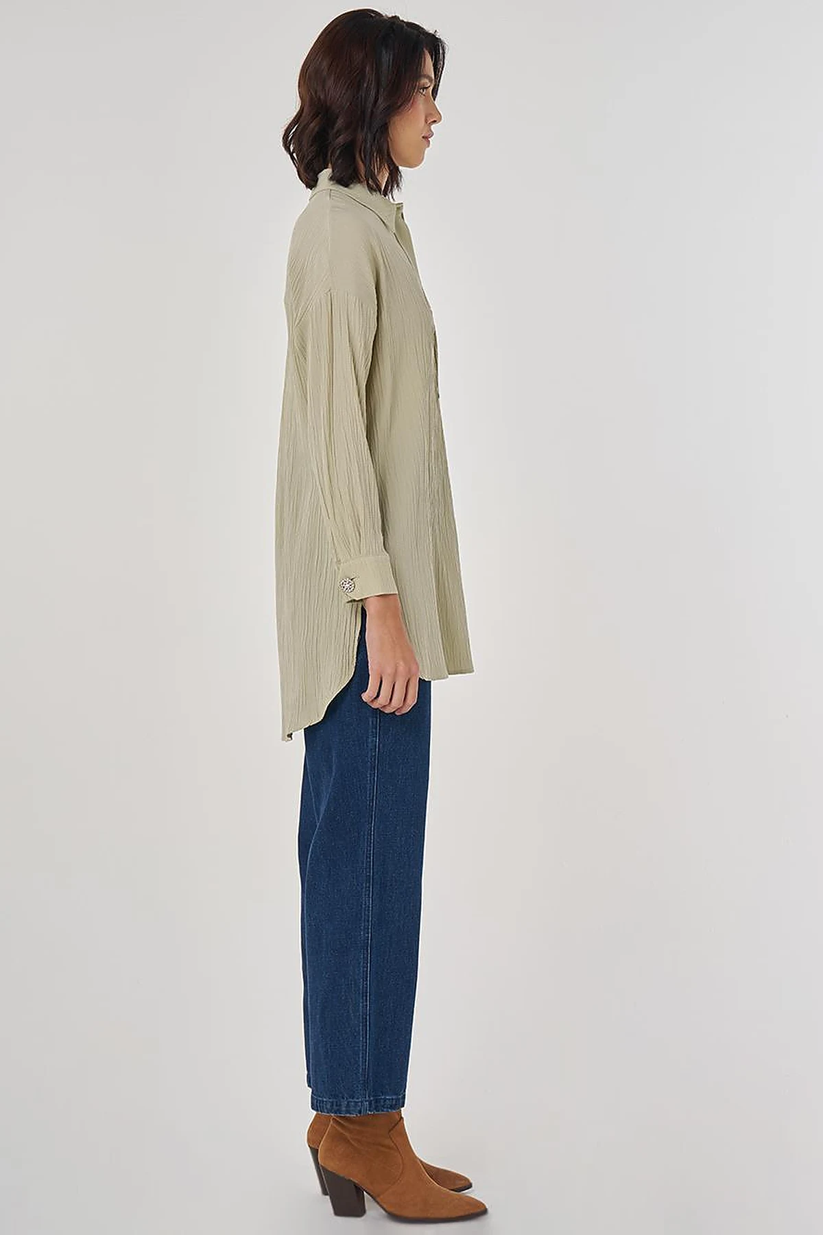 Embroidered Appliqué Viscose Tunic Moss Green