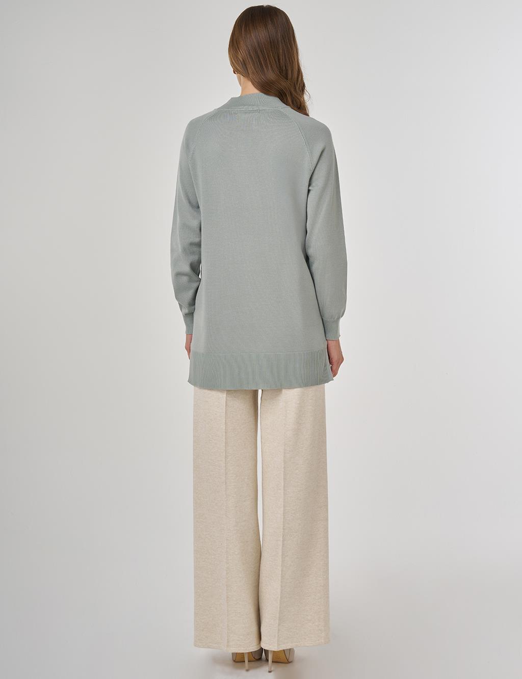 Yarım Balıkçı Yaka Viskon Triko Tunik Yosun Yeşili 