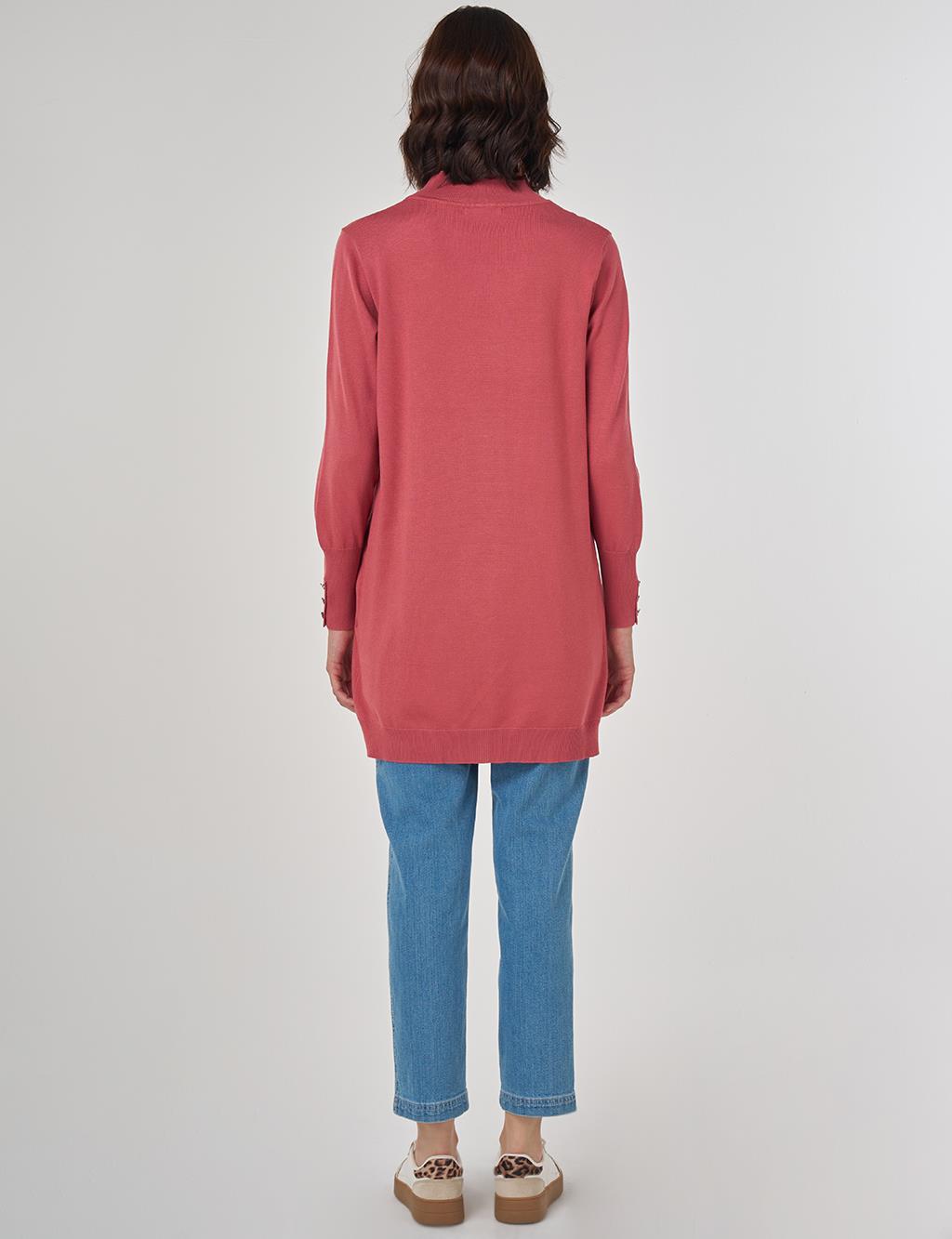 Balıkçı Yaka Basic Viskon Triko Tunik Gül Kurusu