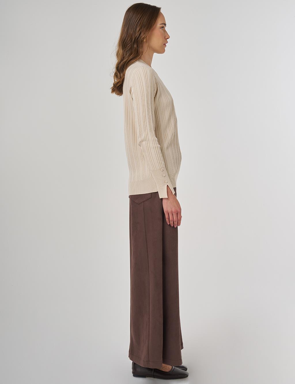 Aksesuar Düğmeli Triko Kazak Taş