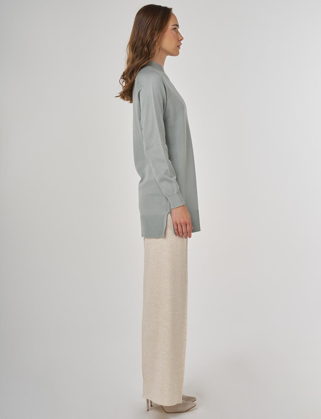 Yarım Balıkçı Yaka Viskon Triko Tunik Yosun Yeşili 