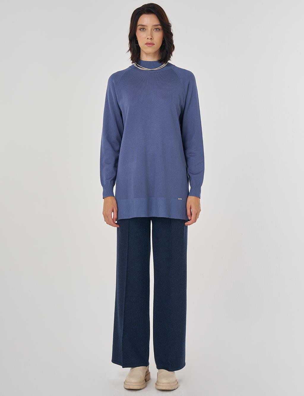 Yarım Balıkçı Yaka Viskon Triko Tunik Taç Mavisi 