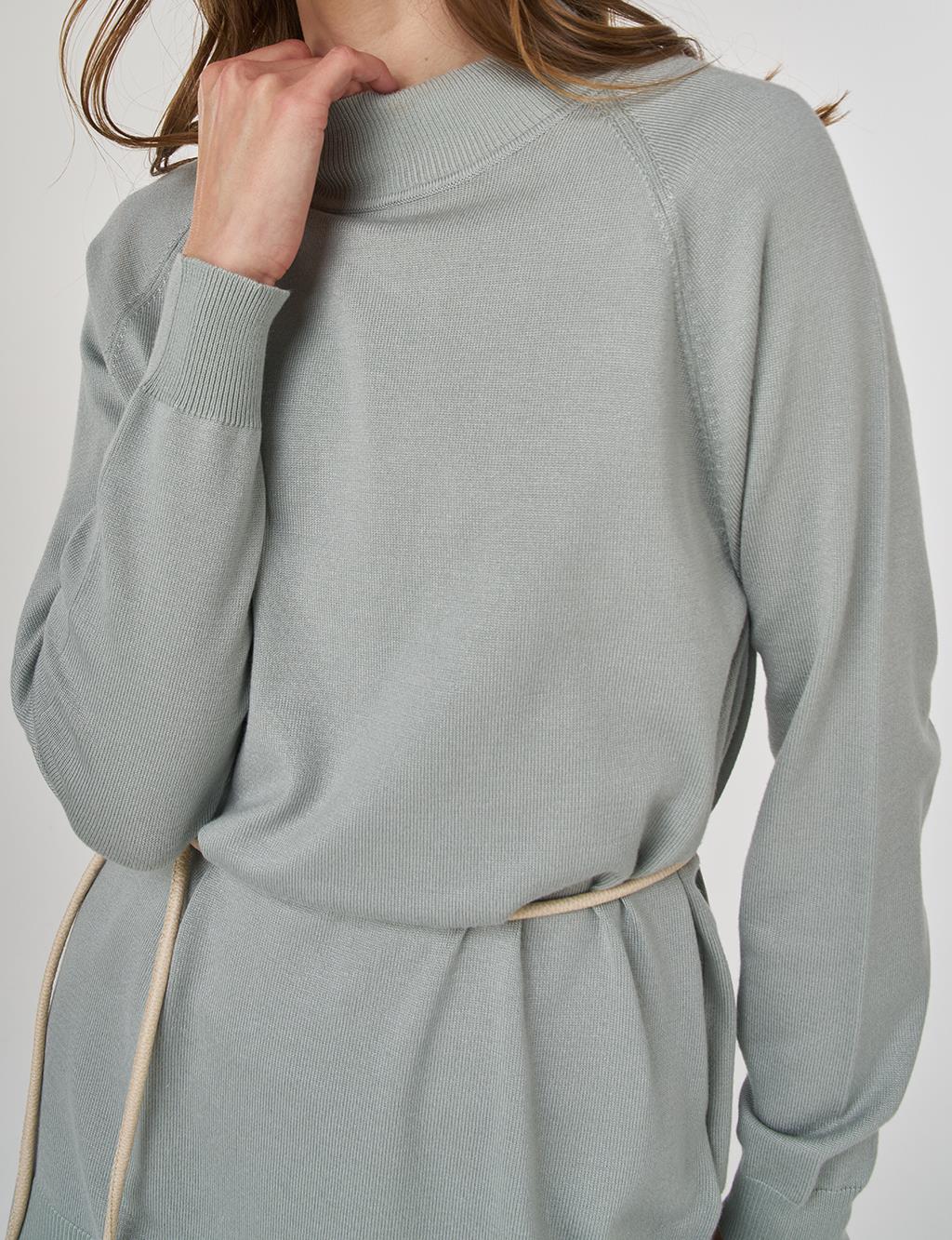 Yarım Balıkçı Yaka Viskon Triko Tunik Yosun Yeşili 