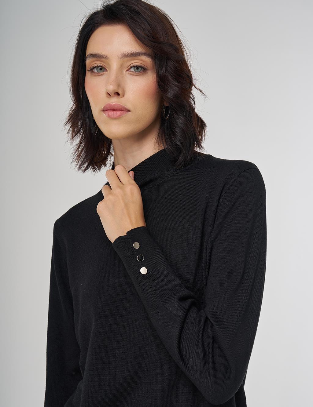 Balıkçı Yaka Basic Viskon Triko Tunik Siyah 