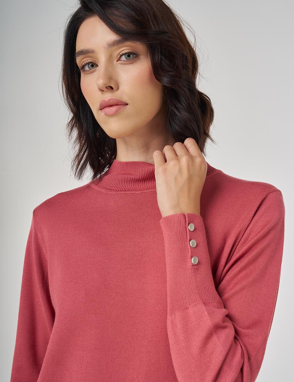 Balıkçı Yaka Basic Viskon Triko Tunik Gül Kurusu