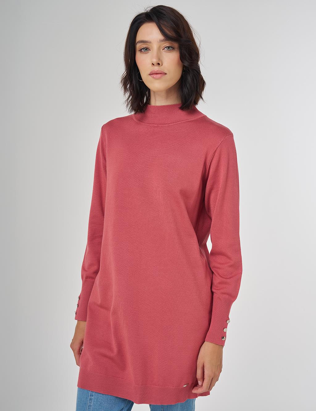 Balıkçı Yaka Basic Viskon Triko Tunik Gül Kurusu