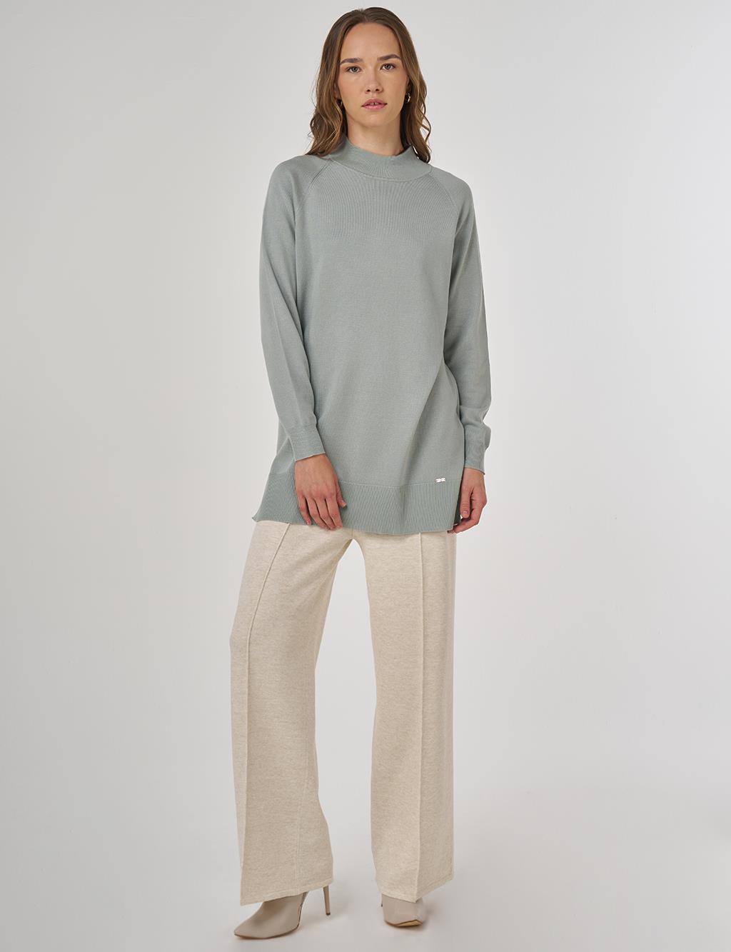 Yarım Balıkçı Yaka Viskon Triko Tunik Yosun Yeşili 