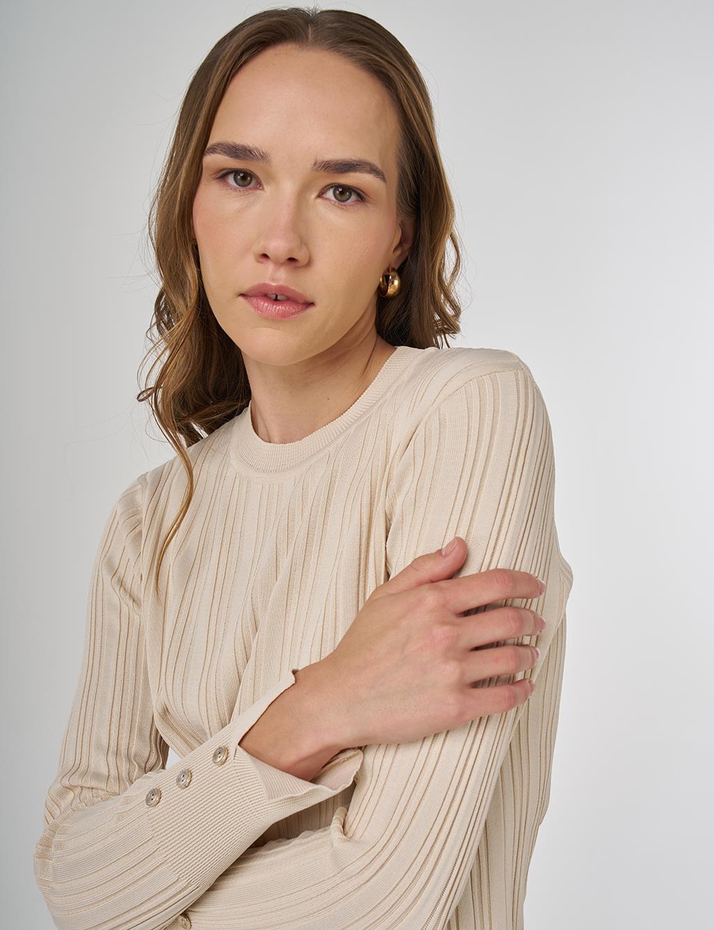 Aksesuar Düğmeli Triko Kazak Taş