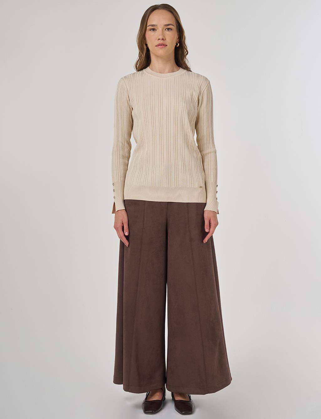 Aksesuar Düğmeli Triko Kazak Taş