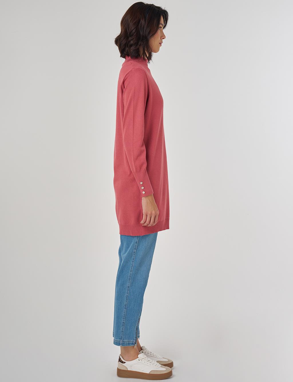 Balıkçı Yaka Basic Viskon Triko Tunik Gül Kurusu