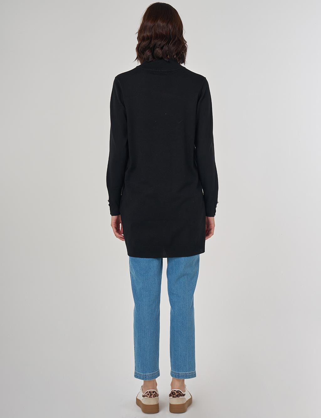 Balıkçı Yaka Basic Viskon Triko Tunik Siyah 