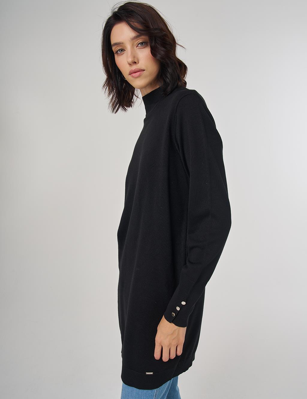 Balıkçı Yaka Basic Viskon Triko Tunik Siyah 