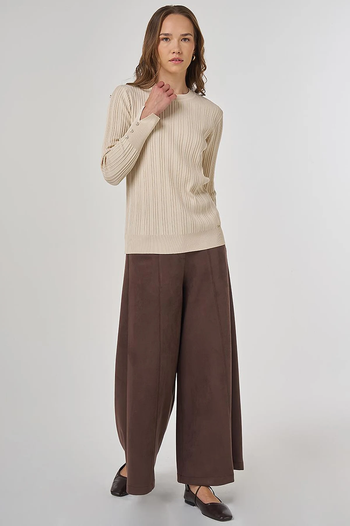 Accessory Buttoned Knit Sweater Stone