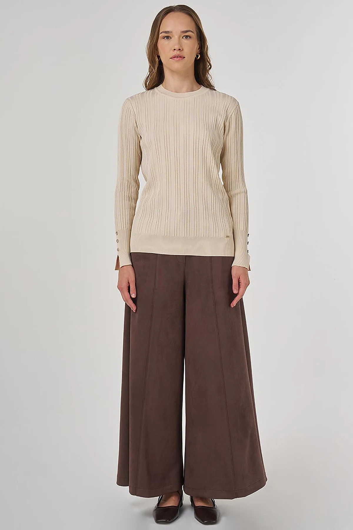 Accessory Buttoned Knit Sweater Stone