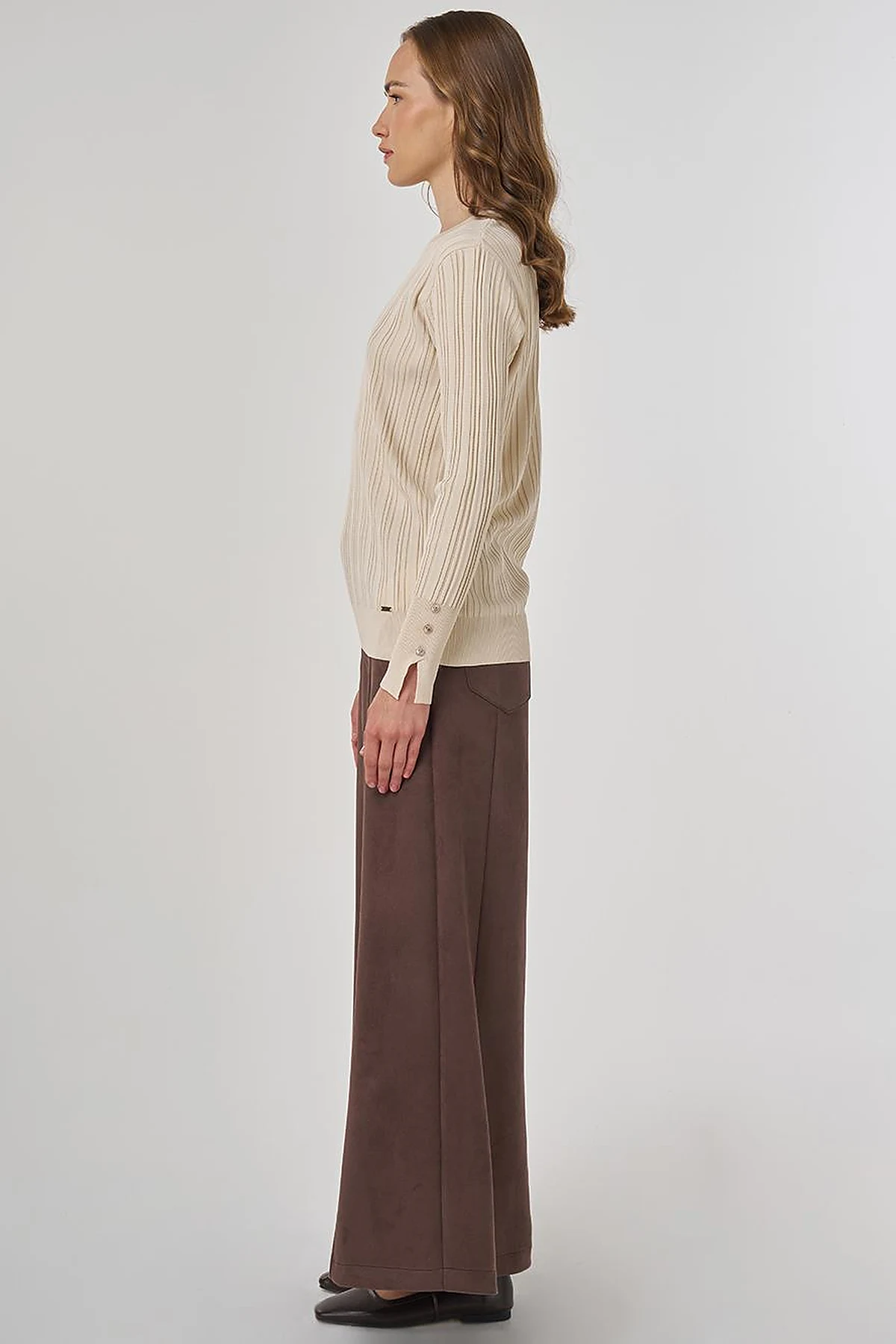 Accessory Buttoned Knit Sweater Stone